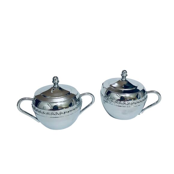 Vintage Irvanware Silver Etched Creamer Sugar Dish With Tray - Picture 6 of 8